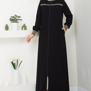 Abaya for Women&#39;s Long Sleeve Hidden,Zipper Black,Muslim Dress with With Pockets,Big Size, stylish sports abaya