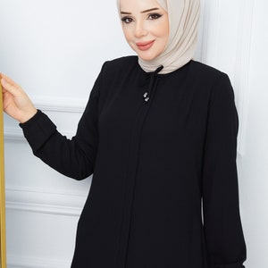 Abaya for Women's Long Sleeve Hidden Zipper Black Muslim Dress with With Pockets