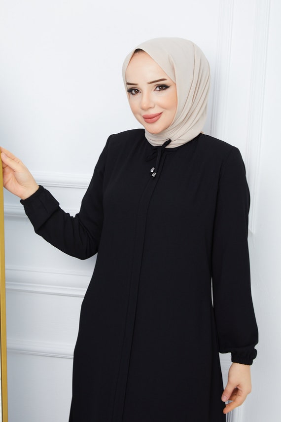 Abaya pour femme Robe musulmane noire a manches longues et fermeture eclair cachee avec poches Etsy France