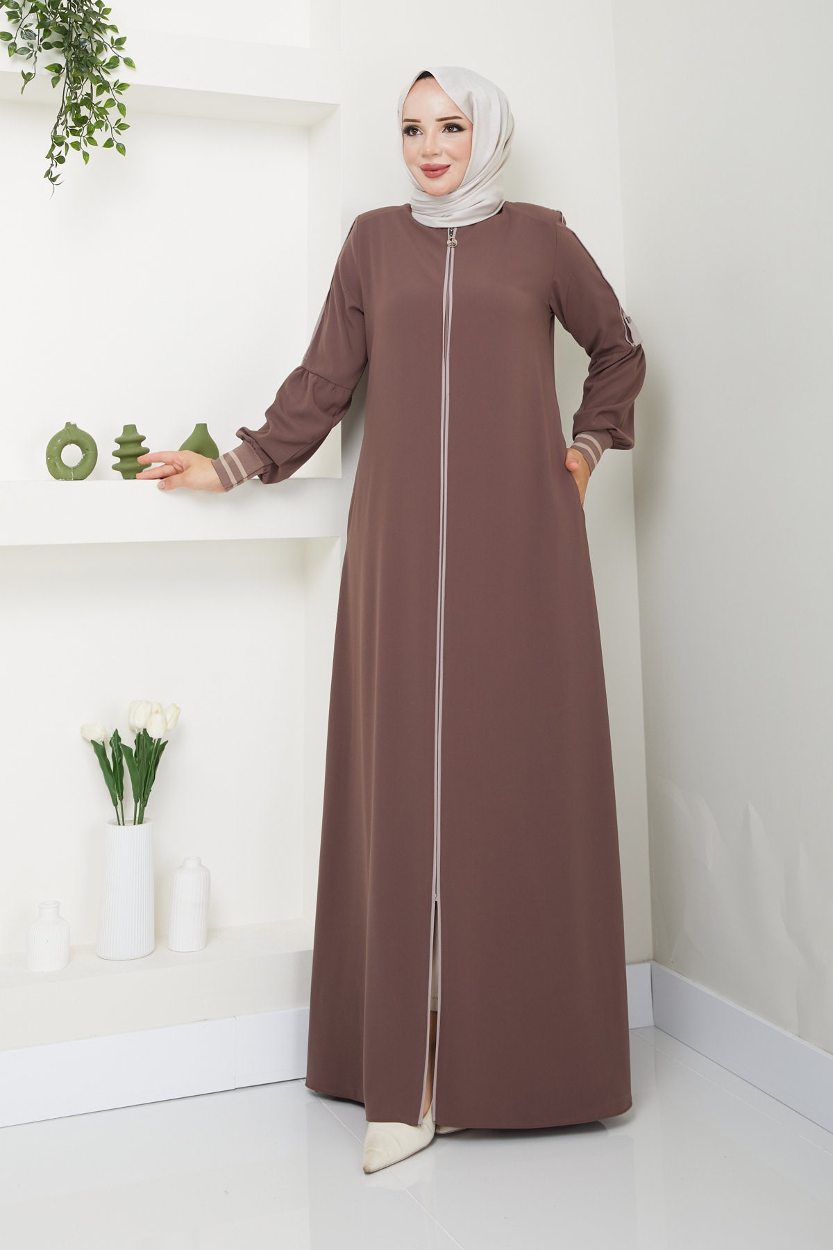 white christmas dresses Meera Crystal Abaya Set main image 1
