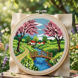 モネの睡蓮の池のクロスステッチパターン、美術複製刺繍、ギャラリー