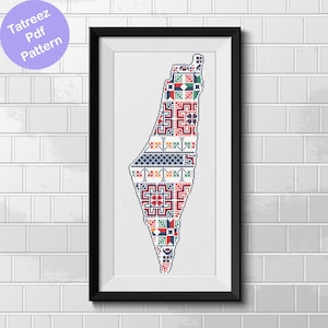palestine map al aqsa motif tatreez pattern wall decor,instant download home decor palestinian tatreez decor tatreez cross stitch