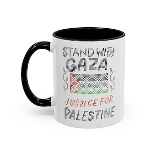 Mug, Palestinian Tatreez Stand with Gaza and Palestine Coffee Mug, Support Palestine, Gift for Activist, Middle Eastern Design, Cultural