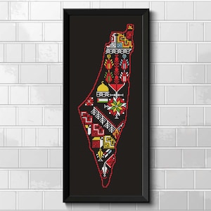 palestine map al aqsa motif tatreez pattern wall decor,instant download home decor palestinian tatreez decor tatreez cross stitch
