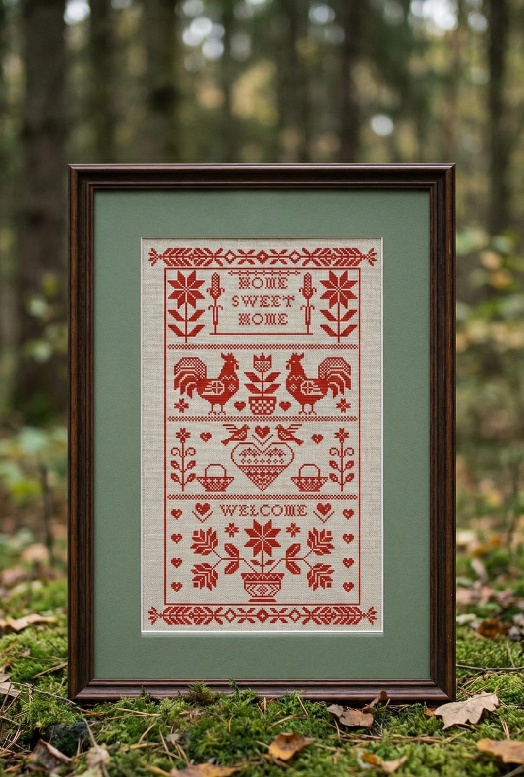 Welcome Redwork Pattern Primitive Redwork Cross Stitch Pattern, Home Welcome Sampler, Folk ...