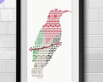 Modèle de point de croix Sunbird Tatreez, broderie palestinienne (Modèle PDF)