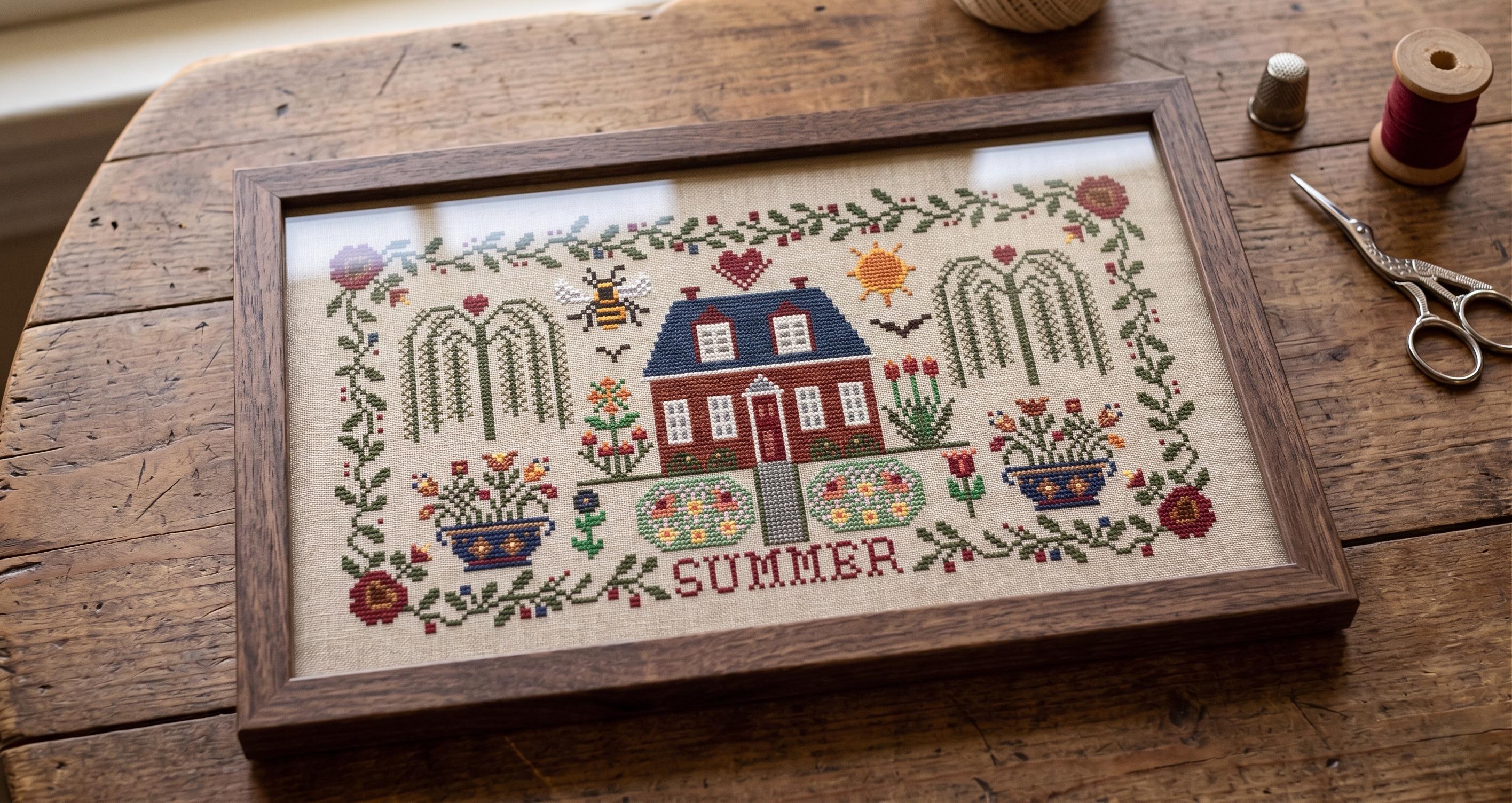Summer House Folk Sampler Cross Stitch Vintage Pattern PDF Download - Etsy