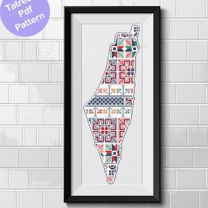 palestine map al aqsa motif tatreez pattern wall decor,instant download home decor palestinian tatreez decor tatreez cross stitch