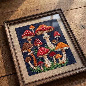 Mushroom Cross Stitch Pattern PDF, Toadstool Cluster Design, Woodland Nature Embroidery Chart