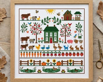 Bauernhaus Vintage, Antiker Sampler Kreuzstich Primitives Muster PDF Download