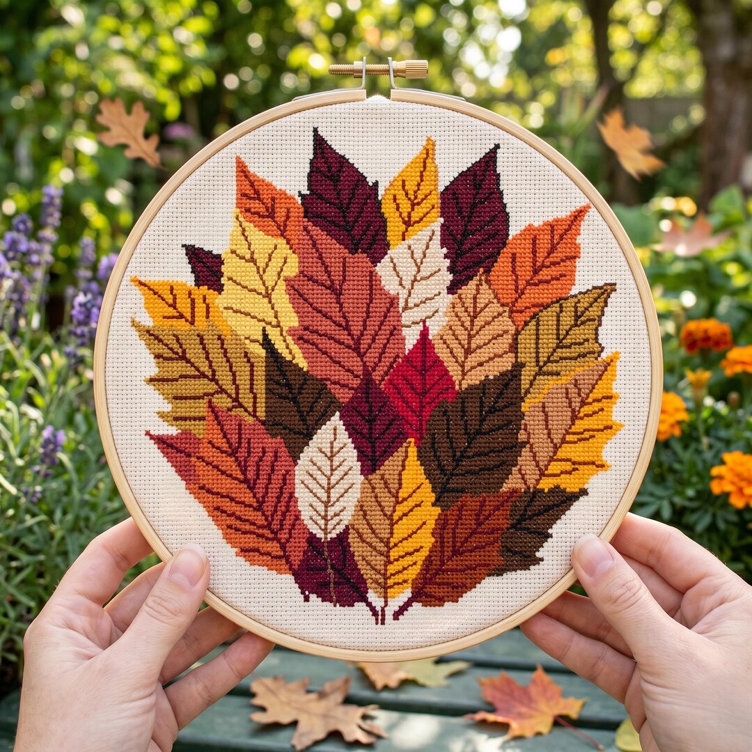 Autumn Leaves Cross Stitch Pattern PDF, Fall Embroidery Design, Cozy ...