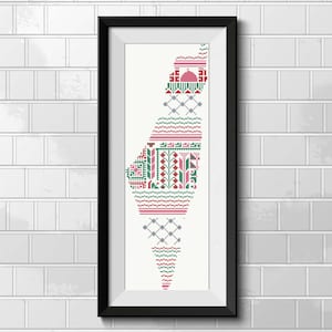palestine map al aqsa motif tatreez pattern wall decor home decor palestinian tatreez decor tatreez cross stitch