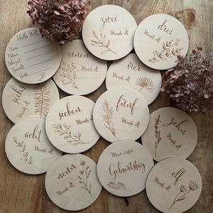 13 Meilensteinkarten aus Holz, Mein erstes Jahr, Jeder Monat, Geschenk zur Geburt, Babyparty, Holz, Baby, Holz Karten Bild 1