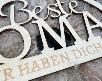 Holzschild individuell mit Wunschtext aus Holz, Geschenk, Geburtstag, Muttertag, Vatertag, Personalisiert