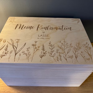 Geschenk Konfirmation, Geschenk Kommunion, Taufe, personalisiert, Erinnerungsbox aus Holz, personalisierte Kiste, Holzkiste, Aufbewahrung, Bild 6