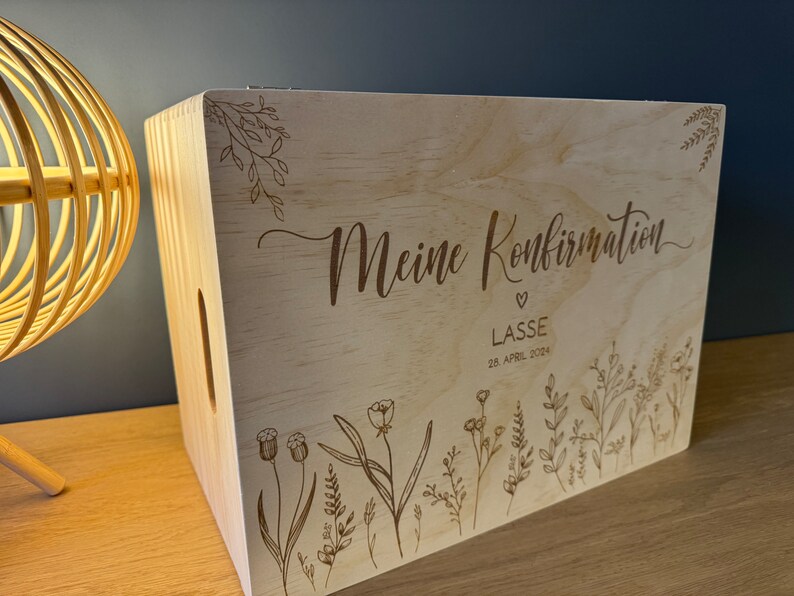 Geschenk Konfirmation, Geschenk Kommunion, Taufe, personalisiert, Erinnerungsbox aus Holz, personalisierte Kiste, Holzkiste, Aufbewahrung, Bild 8