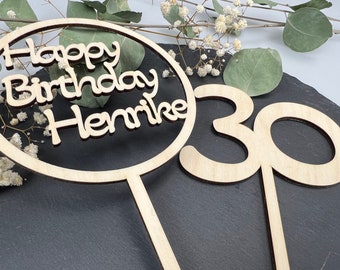 Zwei Cake Topper, Tortenstecker, Blumenstecker personalisiert, Happy Birthday