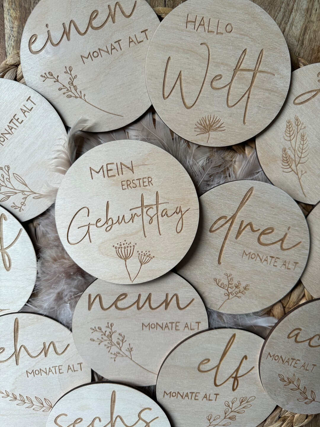 Meilensteinkarten Set Holz - Blumen Stil Monatliche Foto Requisiten