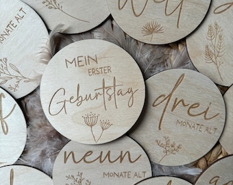 Meilensteine aus Holz, Meilensteinkarten, Mein erstes Jahr, Jeder Monat, Geschenk zur Geburt, Babyparty, Holz, Baby, Holz Karten