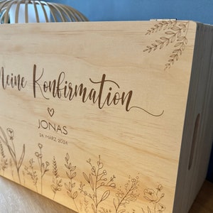 Geschenk Konfirmation, Geschenk Kommunion, Taufe, personalisiert, Erinnerungsbox aus Holz, personalisierte Kiste, Holzkiste, Aufbewahrung, Bild 3