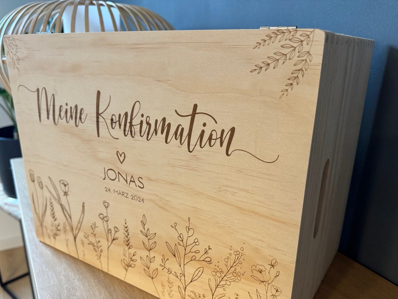 Geschenk Konfirmation, Geschenk Kommunion, Taufe, personalisiert, Erinnerungsbox aus Holz, personalisierte Kiste, Holzkiste, Aufbewahrung, Bild 3