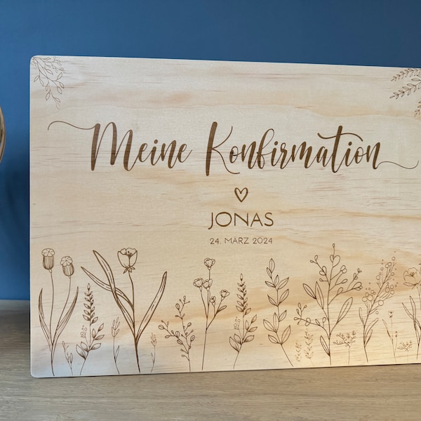 Geschenk Konfirmation, Geschenk Kommunion, Taufe, personalisiert, Erinnerungsbox aus Holz, personalisierte Kiste, Holzkiste, Aufbewahrung,