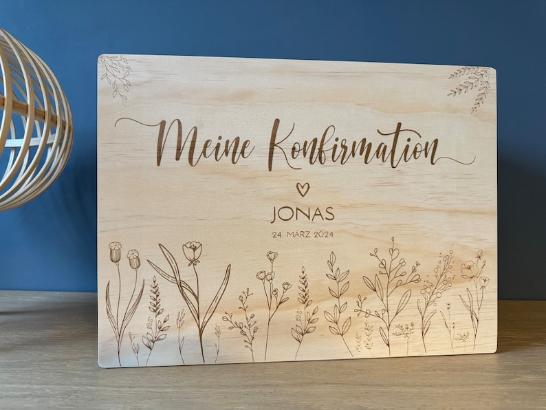 Geschenk Konfirmation, Geschenk Kommunion, Taufe, personalisiert, Erinnerungsbox aus Holz, personalisierte Kiste, Holzkiste, Aufbewahrung, Bild 1