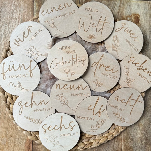 Meilensteine aus Holz, Meilensteinkarten, Mein erstes Jahr, Jeder Monat, Geschenk zur Geburt, Babyparty, Holz, Baby, Holz Karten