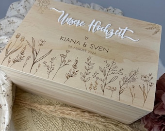 Personalized wedding gift: wooden keepsake box, personalized crate, wooden storage box, wedding gift made of wood and acrylic
