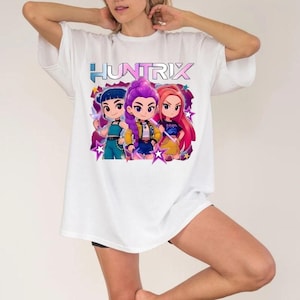 Leuk shirt van Huntrix-chibi, Kpop Demon Hunters-T-shirt, Huntrix-cadeau fan meisje, Rumi Zoey Mira graphic T-shirt, Kpop Huntrix,