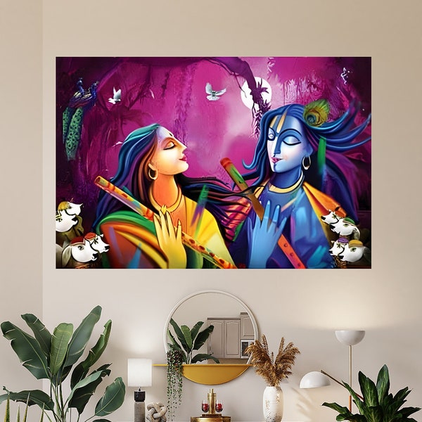 Radha Krishna Wall Decor , Radha Krishna Painting , ,Krishna Painting ,antique Radha krishna Painting ,Indian Art ,Spiritual wall art