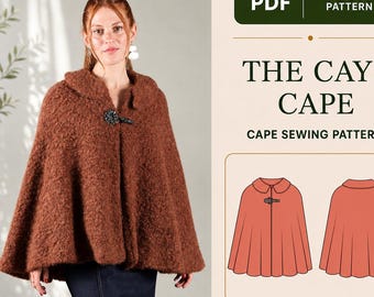 Damen-Cape mit Rundkragen, gefüttertes Wintercape, Größen XS-6XL (PDF-Schnittmuster)