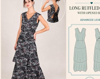 Open Back Ruffle Maxi Dress PDF Sewing Pattern, Back Tie, XS-XXXL