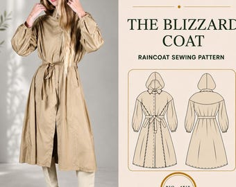 Hooded Raincoat PDF Sewing Pattern, Removable Hood, Tie Waist, Welt Pockets