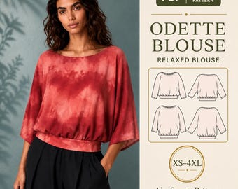 Kimono Sleeve Top PDF Sewing Pattern, Gathered Hem, Cropped or Long, XS-4XL