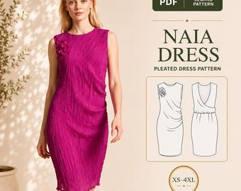 Open Back Pleated Dress PDF Sewing Pattern, Draped Cocktail Dress, XS-4XL