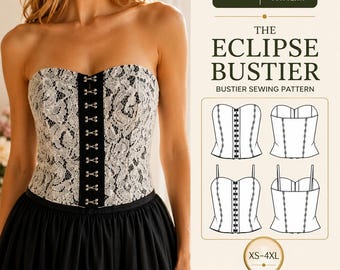 Boned Bustier Top PDF Sewing Pattern, Strapless or Straps, XS-4XL
