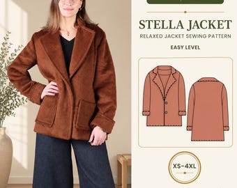 Oversized Lapel Jacket PDF Sewing Pattern, Easy Unlined Blazer, XS-4XL