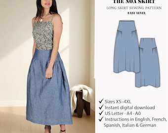 Women skirt pattern | Easy skirt pattern | Gathered skirt sewing pattern | Flared skirt Pattern | Long Skirt Pattern | PDF Sewing Pattern
