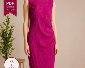 Open Back Dress Sewing Pattern PDF | Pleated Evening Dress Pattern | Draped Cocktail Dress | XS-4XL