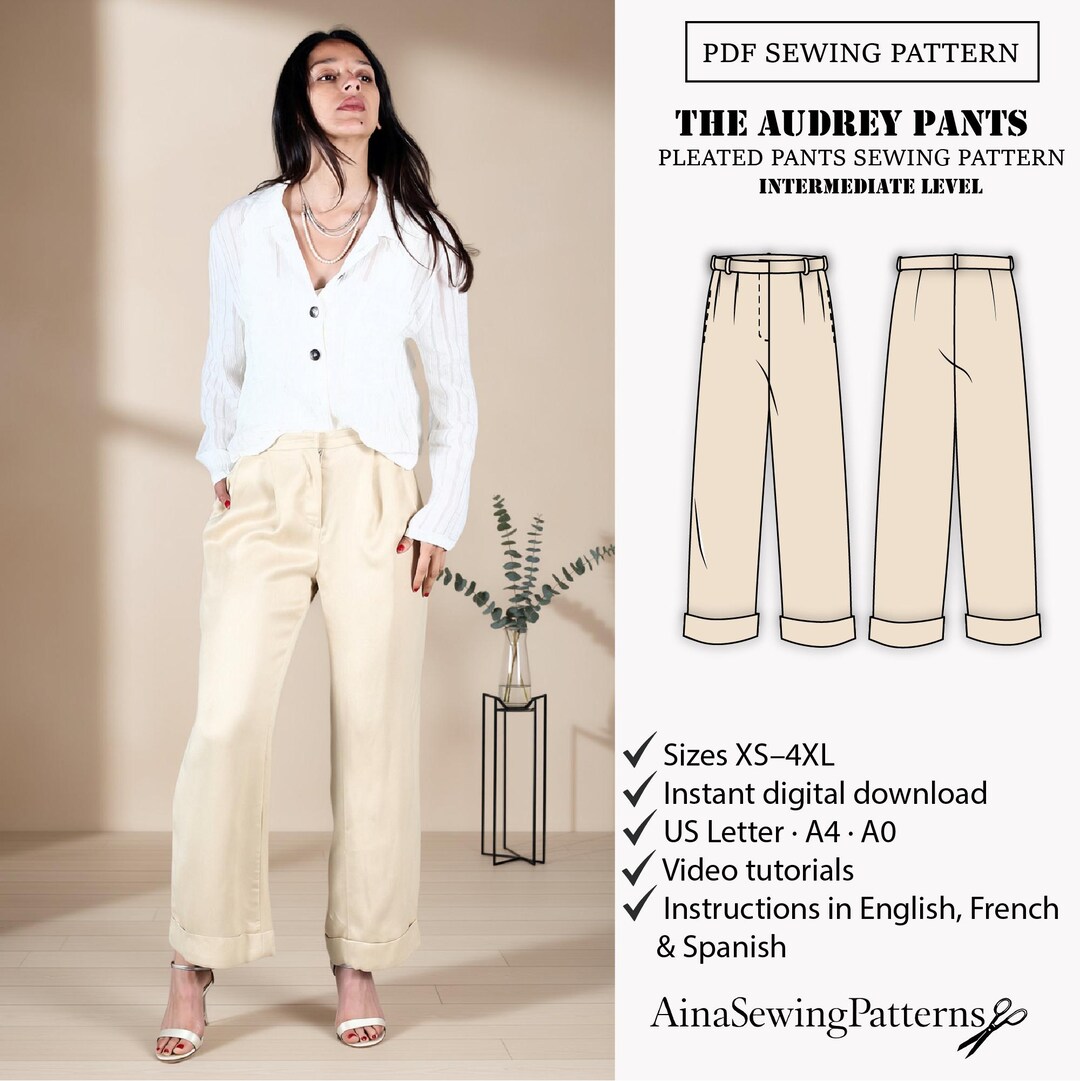 Women Pants Sewing Pattern | Pleated Pants Sewing Pattern | Office ...