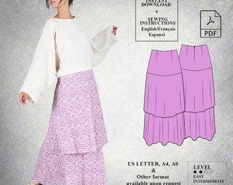 Ruffled skirt sewing pattern | Summer skirt sewing pattern | Boho skirt sewing pattern | Long skirt Pattern | Women PDF Sewing Pattern