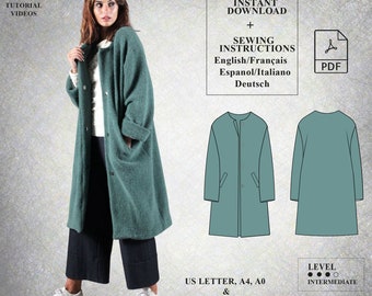 Women coat pattern | Winter coat pattern | Long coat sewing pattern | Straight coat pattern | Modern pattern | Women PDF Sewing Pattern