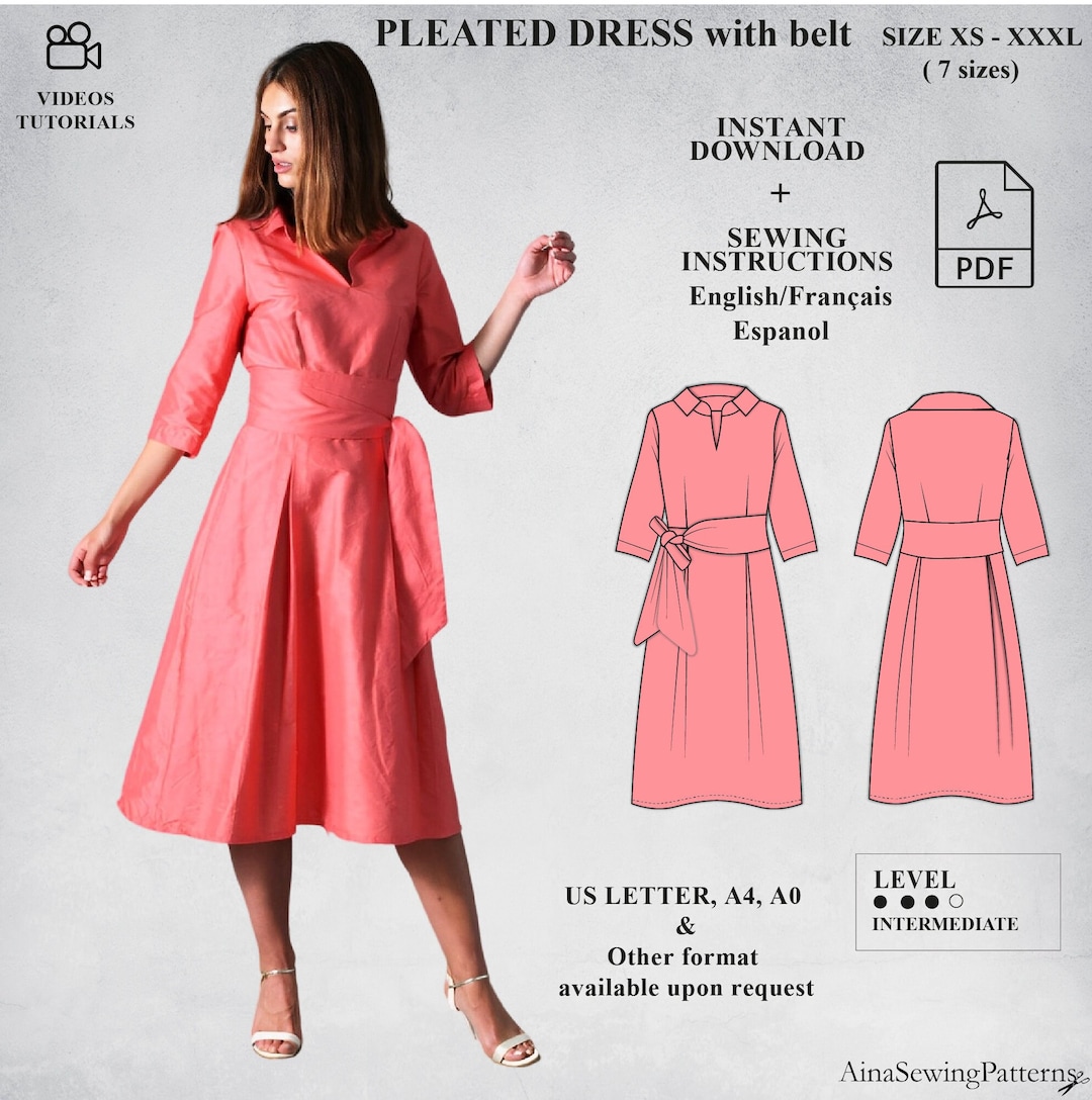 Cocktail Dress Sewing Pattern Classic Dress Sewing Pattern Pleated