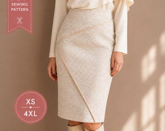Pencil Skirt Pattern | Asymmetrical Skirt Pattern | Fitted Skirt Sewing Pattern | Women’s Skirt PDF Pattern | Bodycon Skirt Sewing Pattern