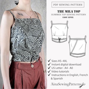 Women's tank top pattern | Summer wrap top pattern | Strappy top pattern | Cross back top pattern | Sleeveless top pattern | PDF pattern