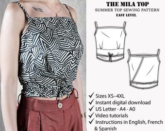 Women's tank top pattern | Summer wrap top pattern | Strappy top pattern | Cross back top pattern | Sleeveless top pattern | PDF pattern
