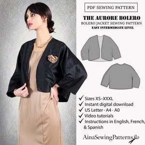 Bolero sewing pattern | Japanese sewing pattern | Jacket pattern |  Event sewing pattern | Printable pattern | Women PDF Sewing Pattern