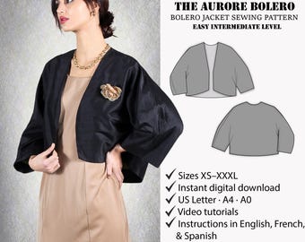 Bolero Sewing Pattern PDF | Asymmetric Jacket Pattern | Short Jacket Sewing | Lined Bolero Women | Easy Intermediate XS-XXXL Download
