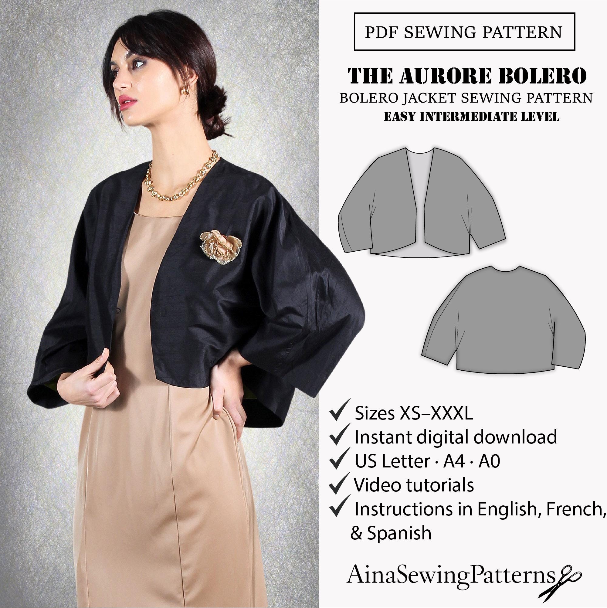 Buy Bolero Jacket PDF Sewing Pattern, Asymmetric Cropped Jacket